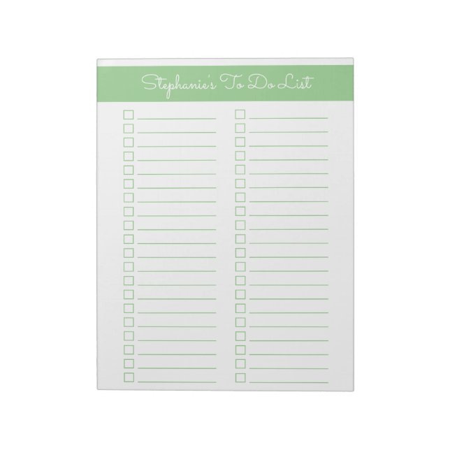 Elegant Sage Green 8.5x11 Two Column Checklist Notepad (Rotated)