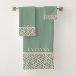 Elegant Sage Green Abstract Bath Towel Set