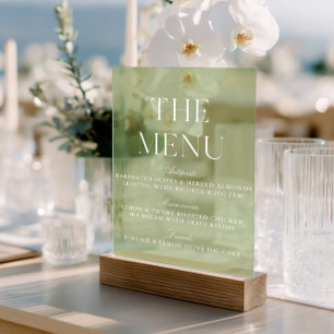 Elegant Sage Green Acrylic Wedding Menu Sign