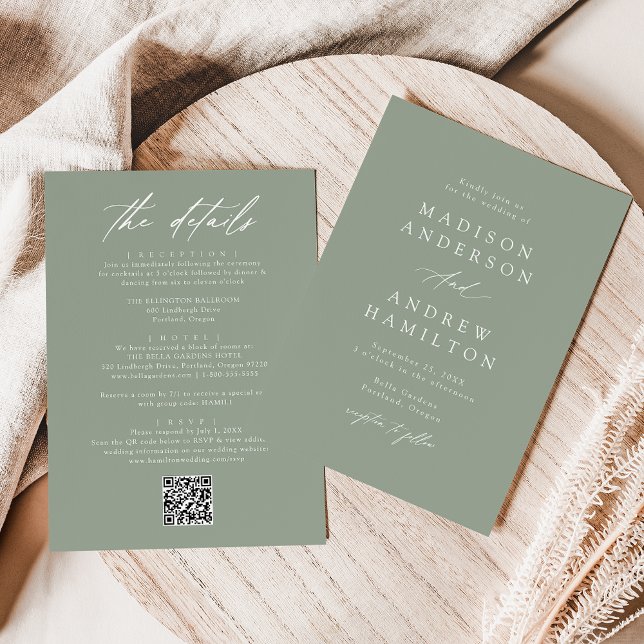Elegant Sage Green All In One QR Code Wedding Invitation (Creator Uploaded)