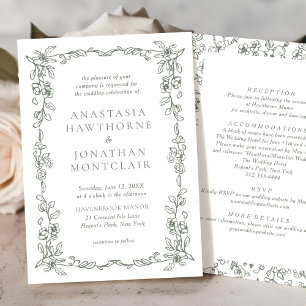 Elegant Sage Green All in One Victorian Wedding Invitation