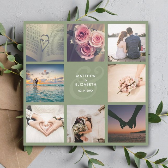 Elegant Sage Green Ampersand Photo Collage Wedding Save The Date (Creator Uploaded)