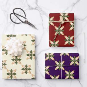 Elegant Sage Green and Beige Geometric Floral Wrapping Paper Sheet