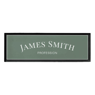 Elegant Sage Green and Black: Modern Professional Name Tag