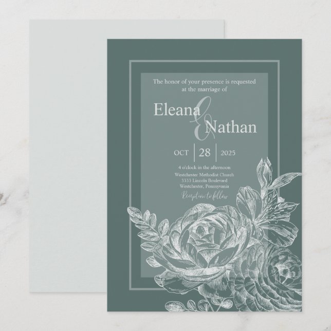 Elegant Sage Green and Botanical Floral Wedding Invitation (Front/Back)
