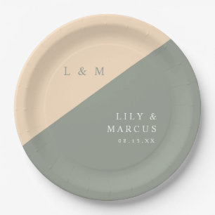 Elegant Sage Green And Cream Monogram Wedding Paper Plate