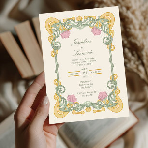 Elegant Sage Green and Gold Art Nouveau Invite