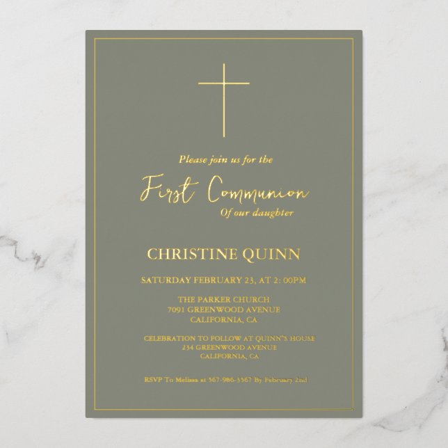 Elegant Sage Green and Gold First Holy Communion (Front)