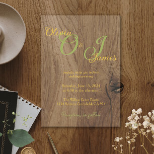 Elegant Sage Green and Gold Monogram Wedding Vellum Invitations