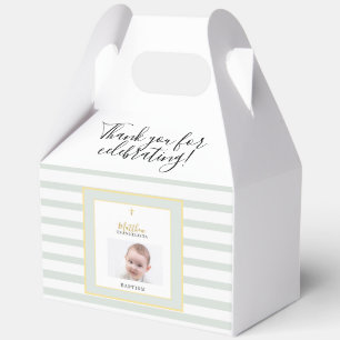 Elegant Sage Green and Gold Photo Baptism Party Favour Box