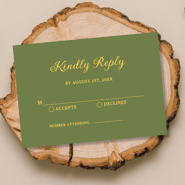 Elegant Sage Green and Gold Wedding RSVP Card (Creator Uploaded)