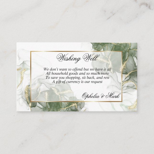 Elegant Sage Green and Gold Wishing Well  Enclosure Card (Front)