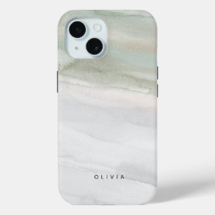 Elegant Sage Green and Grey Watercolor iPhone 15 Case