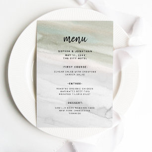 Elegant Sage Green and Grey Watercolor   Wedding Menu