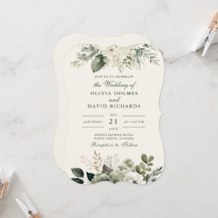 Elegant Sage Green and Ivory Flowers Wedding Invitation