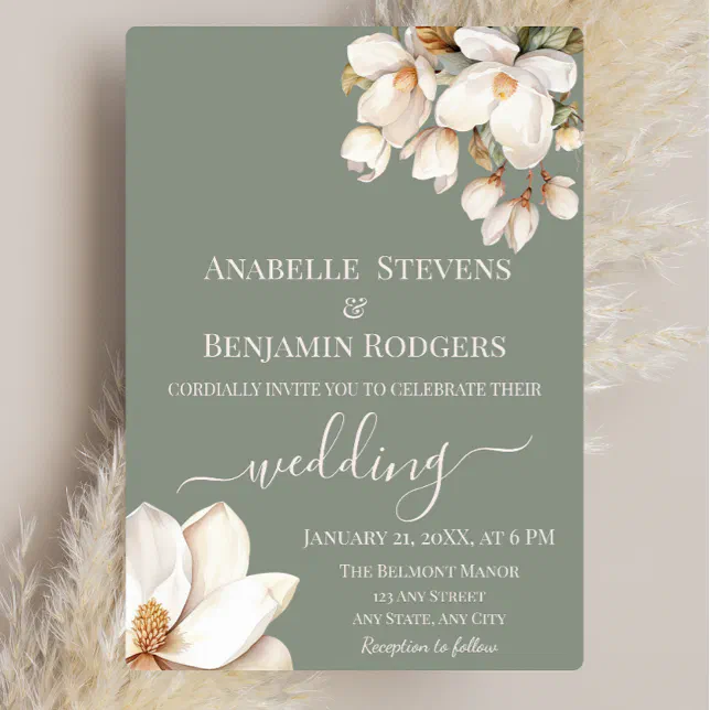 Elegant Sage Green and White Floral Wedding Invitation | Zazzle