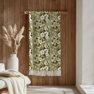 Elegant sage green and white flowers blanket