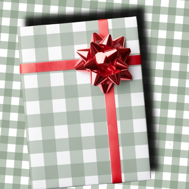 Elegant Sage Green and White Gingham Holiday  Wrapping Paper (Creator Uploaded)