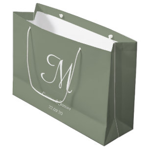 Elegant Sage Green and White Monogram Name Large Gift Bag