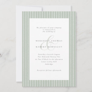 Elegant Sage Green and White Stripes Wedding Invitation