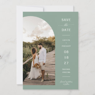 Elegant Sage Green Arc Photo QR Code Save the Date Invitation