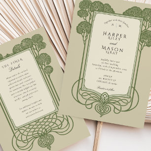 Elegant Sage Green Art Deco Tree Wedding Invitation