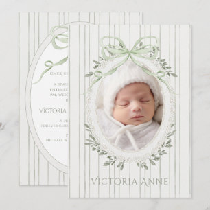 Elegant Sage Green Baby Girl Birth Announcement