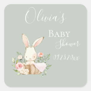 Elegant Sage Green Baby Shower Invitation Square Sticker