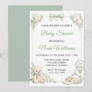 Elegant Sage Green Baby Shower Invitation Template