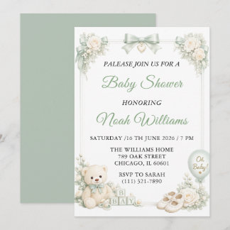 Elegant Sage Green Baby Shower Invitation Template