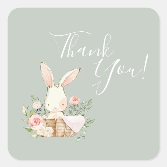 Elegant Sage Green Baby Thank You Baby Shower  Square Sticker (Front)