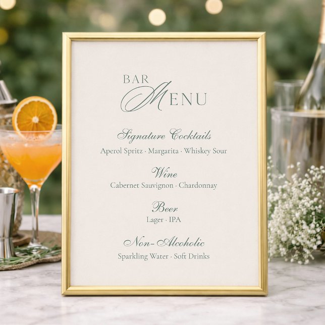 Elegant Sage Green Bar Menu Wedding Sign (Creator Uploaded)