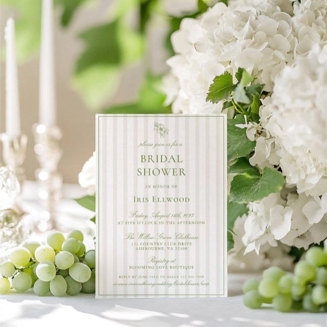 Elegant Sage Green & Beige Bridal Shower Invitation (Elegant Sage Green & Beige Bridal Shower Invitation)