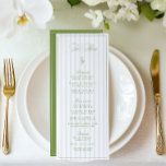 Elegant Sage Green & Beige Striped Wedding Menu<br><div class="desc">This elegant wedding menu features a soft beige striped background paired with refined sage green serif typography and delicate script accents. Designed for garden weddings, formal outdoor receptions, and timeless celebrations. The back includes customisable initials (delete if not needed), offering a personalised touch for your event. Fully editable with your...</div>
