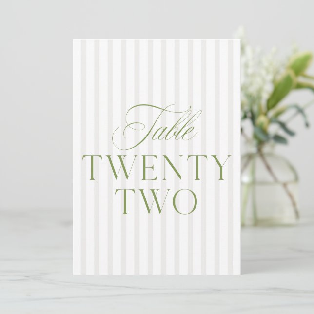 Elegant Sage Green & Beige Wedding 22 Table Number (Standing Front)