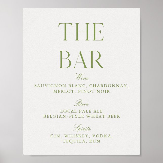 Elegant Sage Green & Beige Wedding Bar Sign (Front)