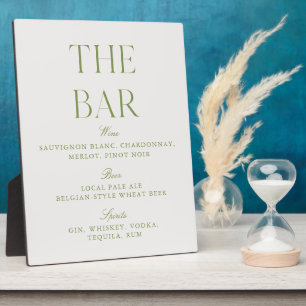 Elegant Sage Green & Beige Wedding Bar Sign Plaque