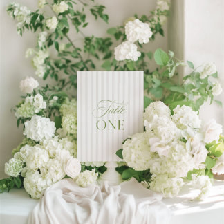 Elegant Sage Green & Beige Wedding Table Number