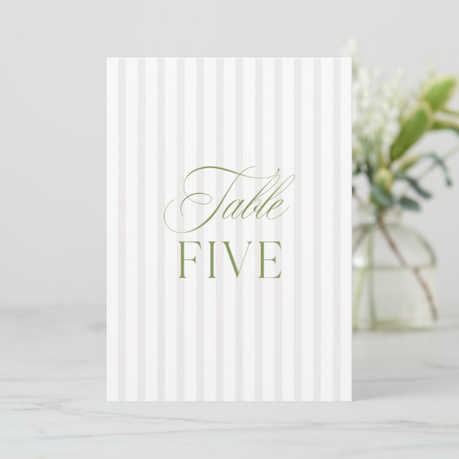 Elegant Sage Green & Beige Wedding Table Number  (Standing Front)