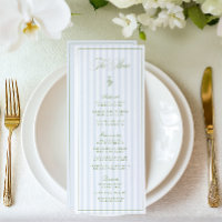 Elegant Sage Green & Blue Striped Wedding Menu