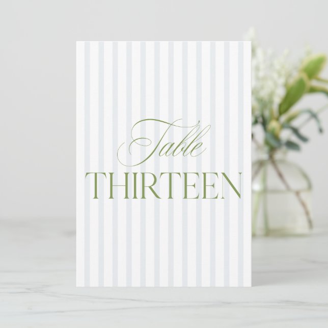 Elegant Sage Green & Blue Wedding 13 Table Number (Standing Front)
