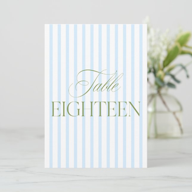 Elegant Sage Green & Blue Wedding 18 Table Number (Standing Front)