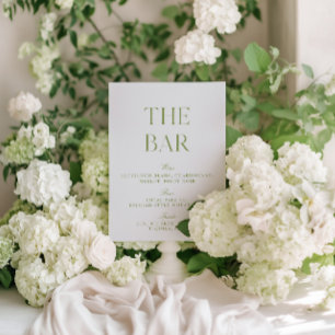Elegant Sage Green & Blue Wedding Bar Sign Invitation
