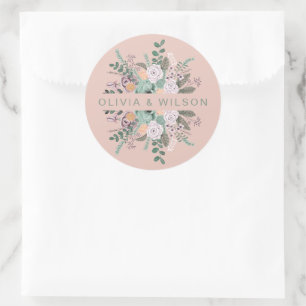 Elegant sage green & blush Botanical  Floral  Clas Classic Round Sticker