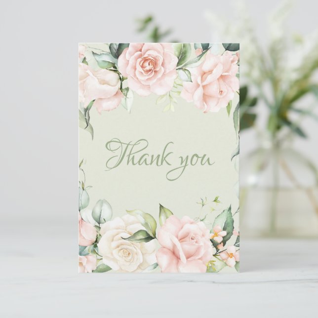 Elegant Sage Green Blush Floral Baby Shower  Thank You Card (Standing Front)