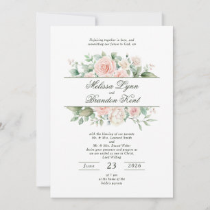 Elegant Sage Green Blush Floral Watercolor Wedding Invitation