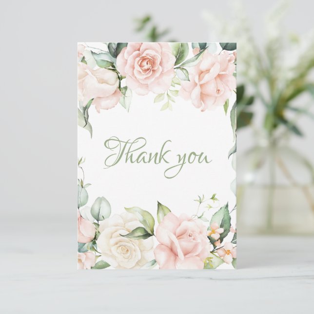 Elegant Sage Green Blush Pink Floral Baby Shower  Thank You Card (Standing Front)
