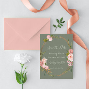 Elegant Sage Green Blush Pink Floral Wedding Save The Date