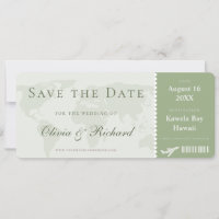 Elegant Sage Green Boarding Pass Save the Date