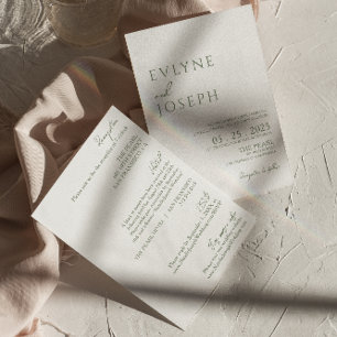 Elegant Sage Green Boho All In One Unique Wedding  Invitation